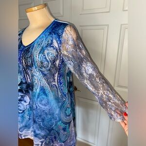 Chico’s Shades of Blue Multi Print Rhinestone Top | Size 0 US Small 4–6